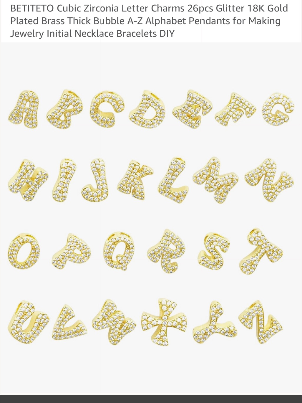 Gold Tone And Crystal Bubble Alphabet Charms New